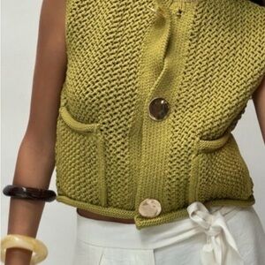 Trendy Olive Knit Vest with Buttons